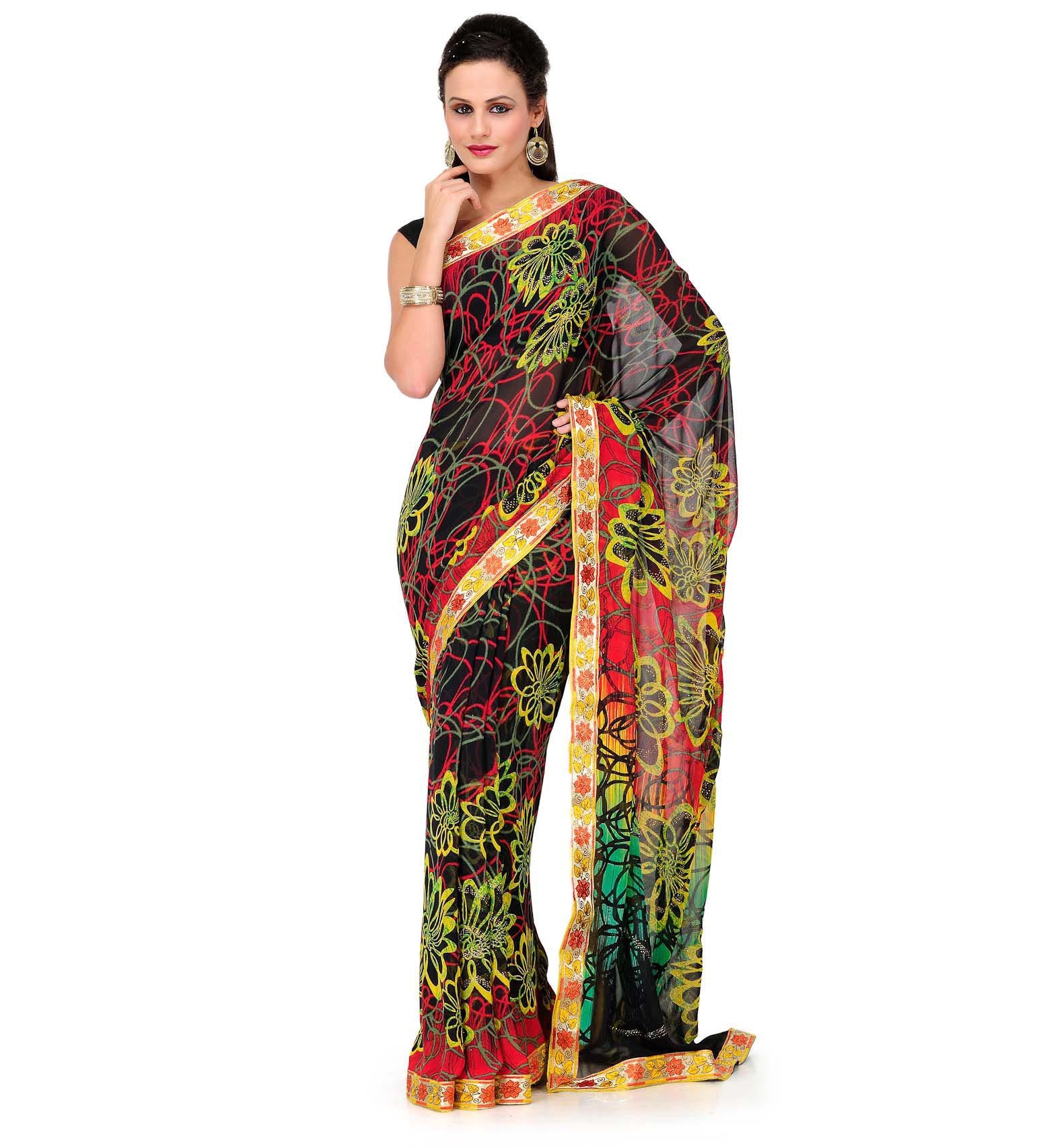 Multi-Color Faux Georgette Printed Saree