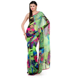 Green Faux Chiffon Printed Saree