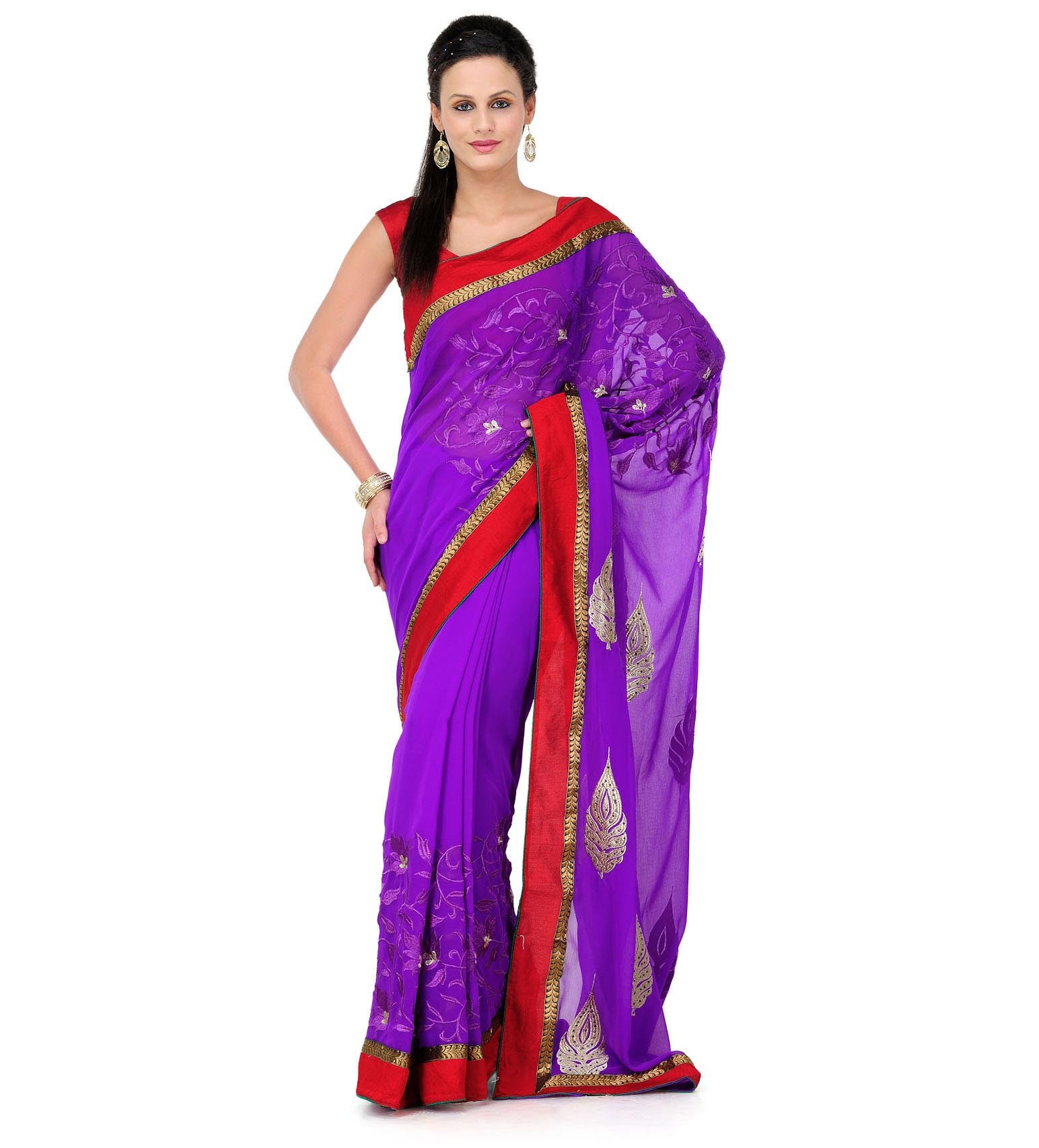 Violet Faux Chiffon Saree