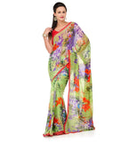 Green Faux Chiffon Printed Saree