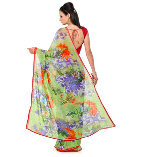 Green Faux Chiffon Printed Saree