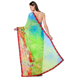 Green Faux Chiffon Printed Saree