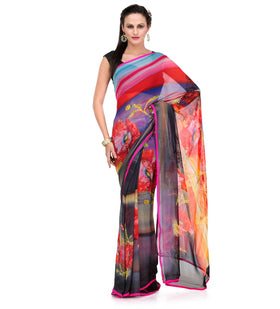 Multi-Color Faux Georgette Saree