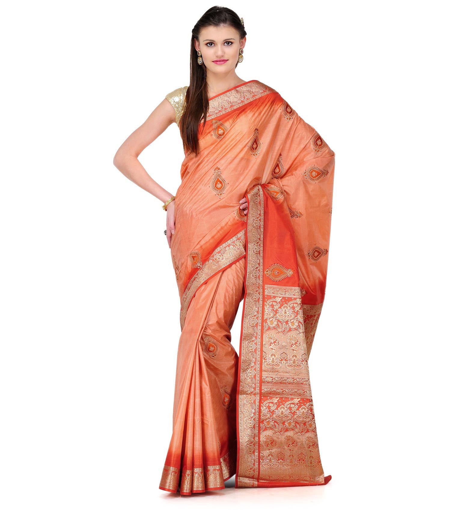 Peach Shaded Dupion Silk Saree