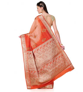 Peach Shaded Dupion Silk Saree