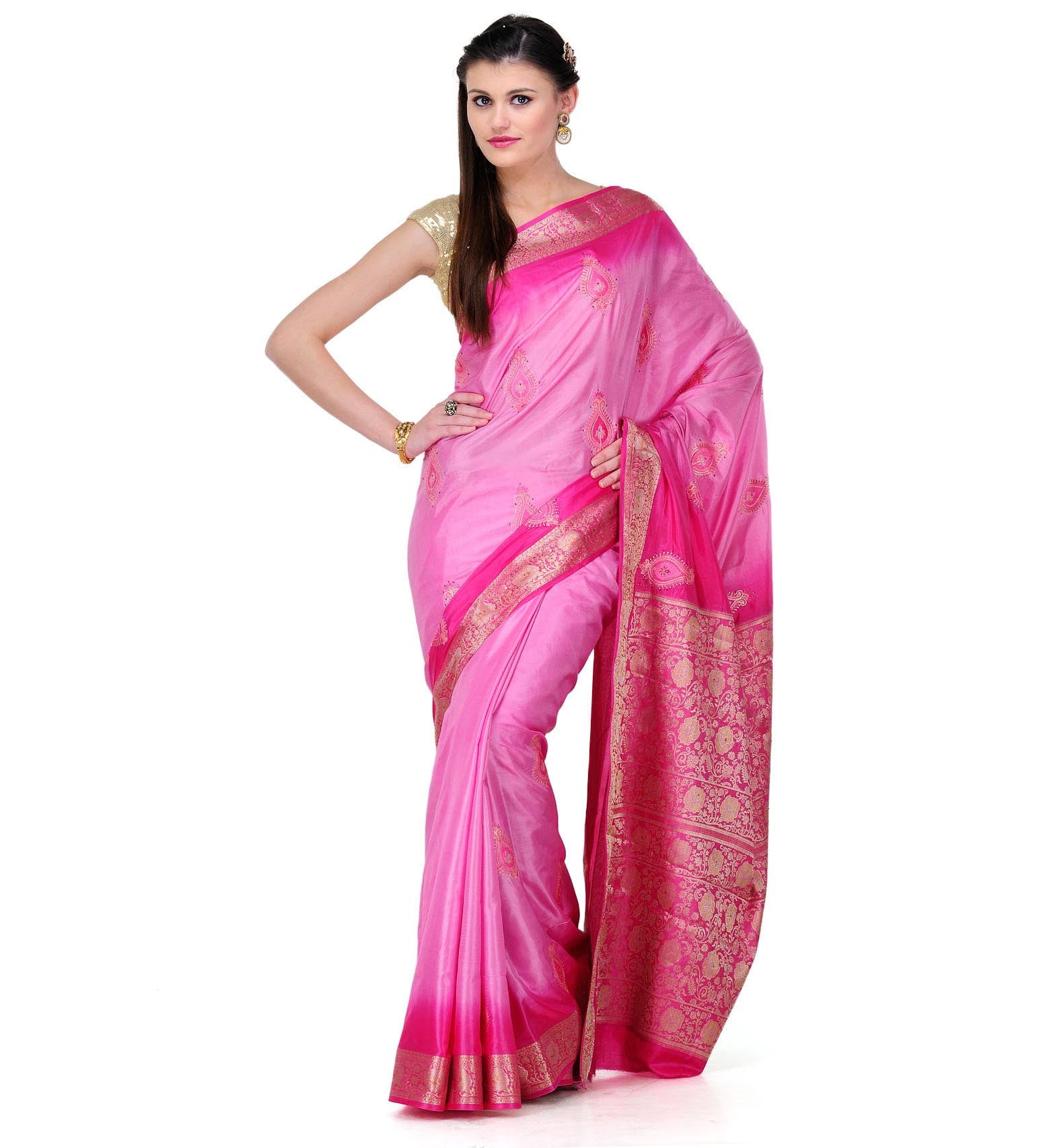 Pink Shaded Dupion Silk Saree