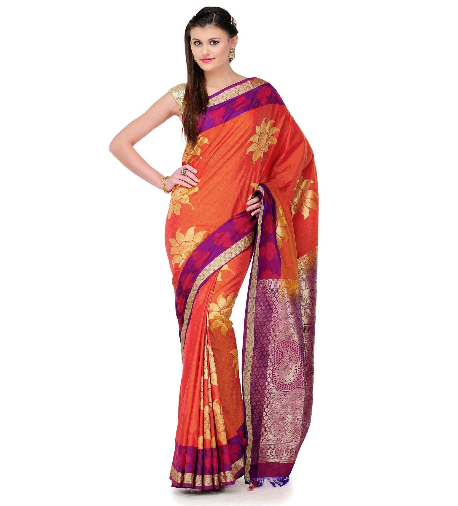 Orange Art Silk Saree