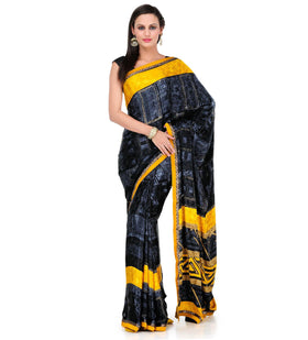 Black & Yellow Semi Crepe Saree