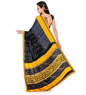 Black & Yellow Semi Crepe Saree