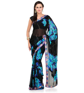 Black Faux Georgette Printed Saree