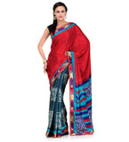 Maroon & Blue Semi Crepe Saree