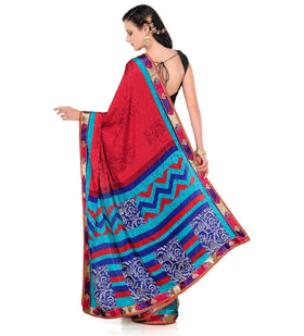 Maroon & Blue Semi Crepe Saree