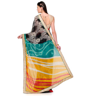 Black Faux Georgette Printed Saree