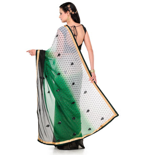 Off White & Green Shaded Saree