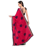 Maroon & Beige Semi Crepe Saree