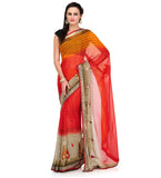 Orange & Maroon Shaded Faux Chiffon Saree