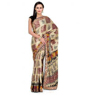 Beige Semi Crepe Printed Saree