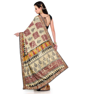 Beige Semi Crepe Printed Saree