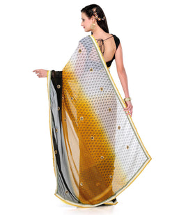 Off White & Mustard Shaded Saree