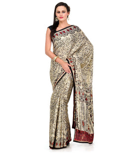 Beige Semi Crepe Printed Saree