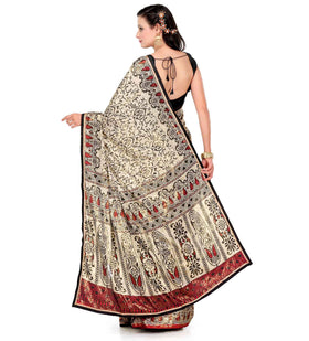 Beige Semi Crepe Printed Saree