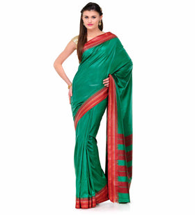 Green Art Silk Saree with Temple Border