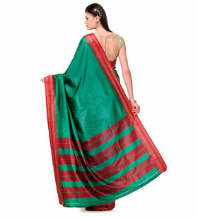 Green Art Silk Saree with Temple Border