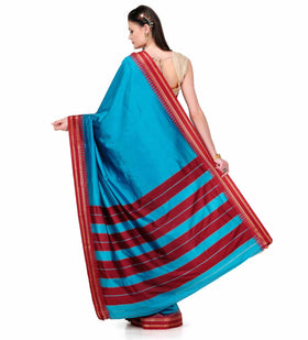 Turquoise Art Silk Saree with Temple Border