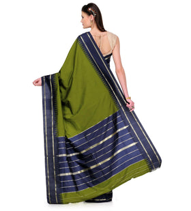 Olive Art Silk Saree with Temple Border