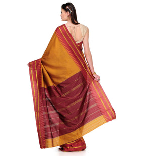 Mustard Art Silk Saree with Temple Border