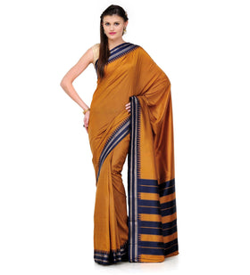 Mustard Art Silk Saree with Temple Border