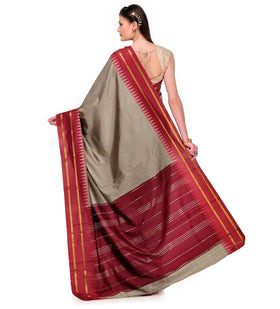 Grey Art Silk Saree with Temple Border