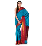 Blue Art Silk Saree with Temple Border