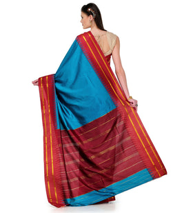 Blue Art Silk Saree with Temple Border