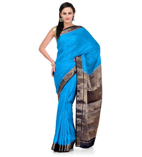 Turquoise Dupion Silk Saree