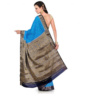 Turquoise Dupion Silk Saree