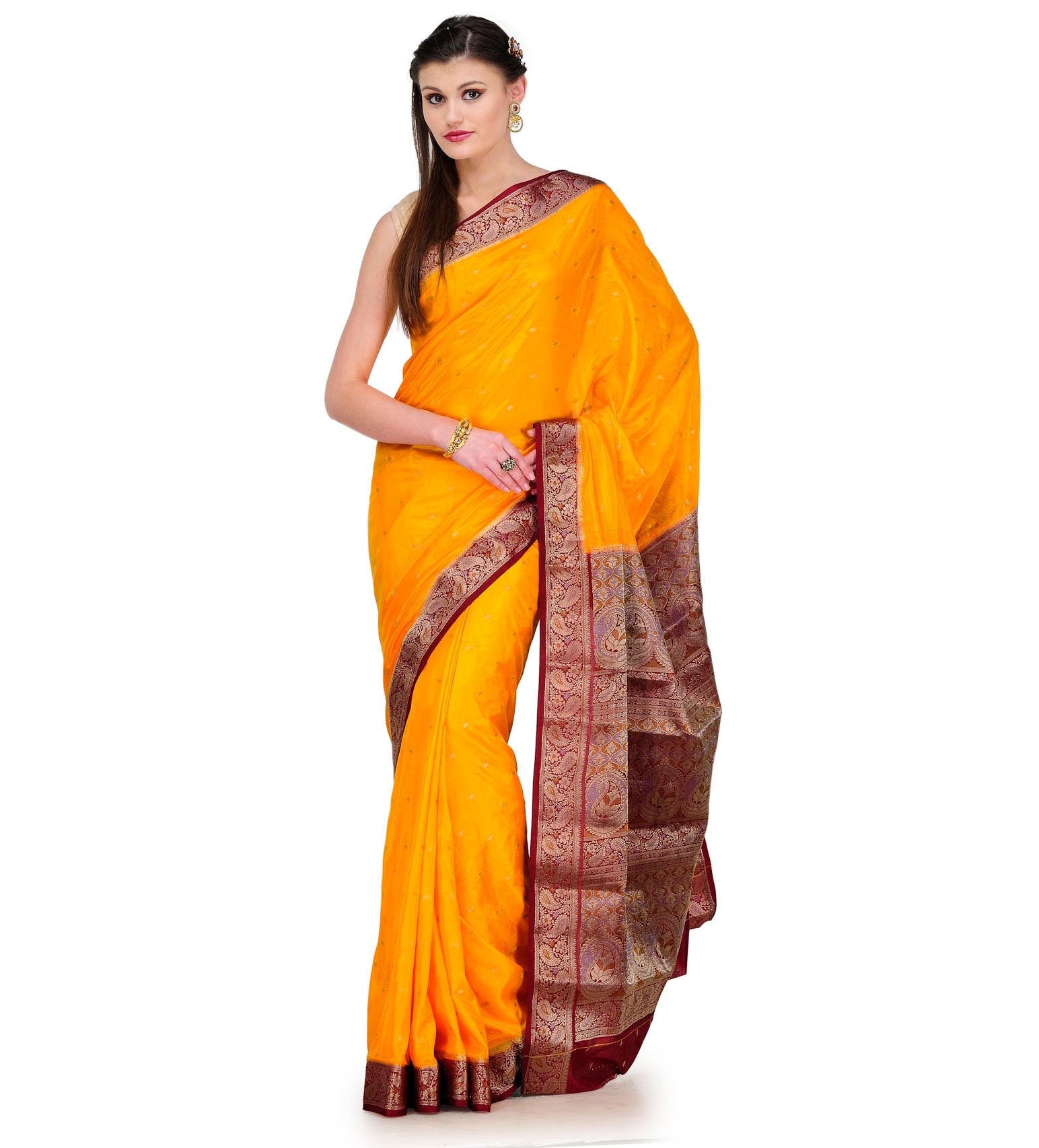 Golden Dupion Silk Saree