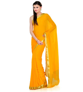 Yellow Semi Chiffon Saree