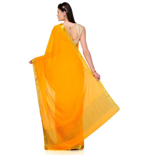 Yellow Semi Chiffon Saree