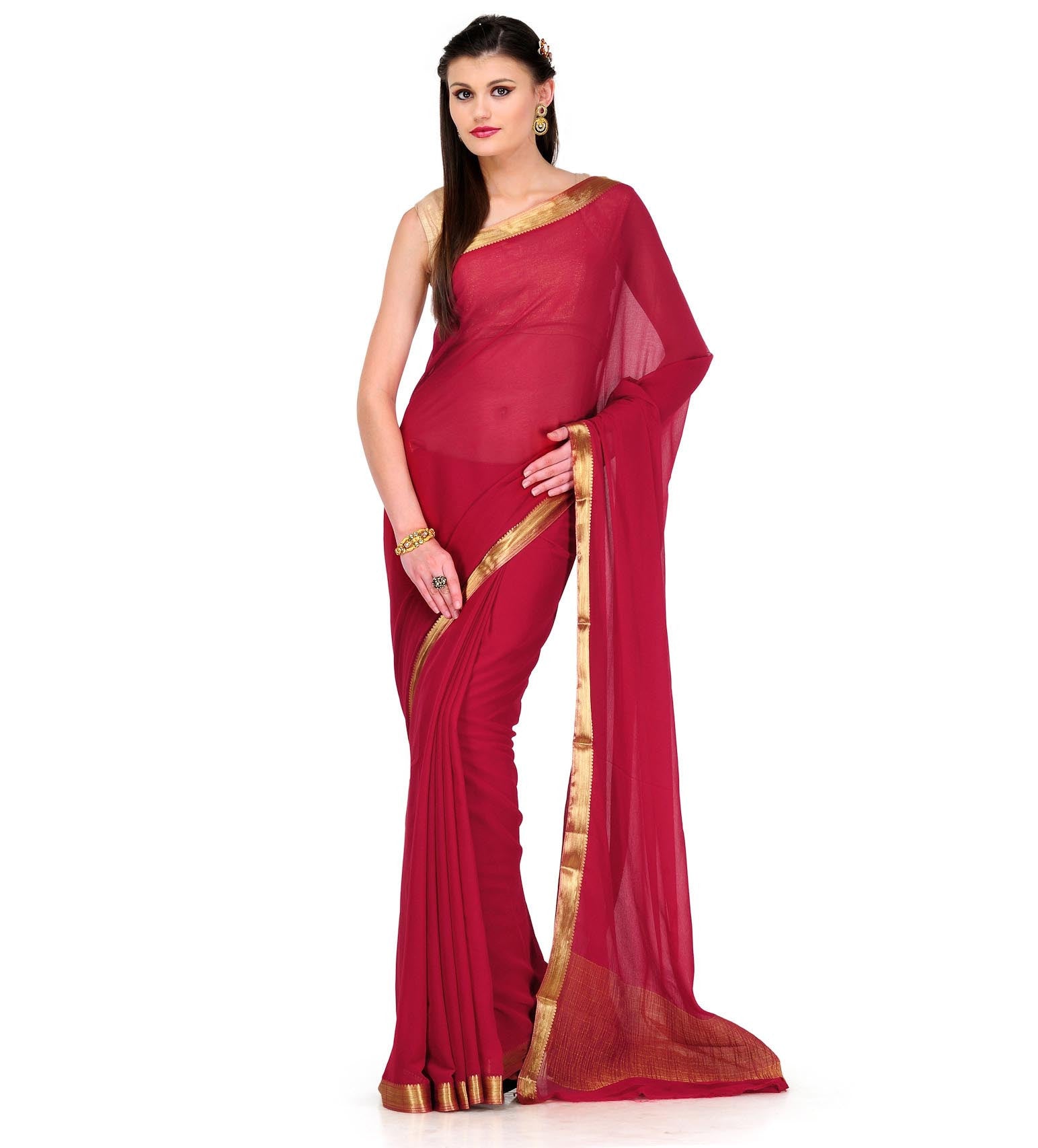 Maroon Semi Chiffon Saree