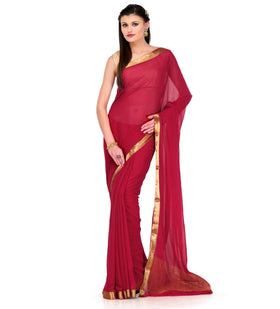 Maroon Semi Chiffon Saree