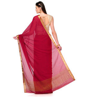 Maroon Semi Chiffon Saree