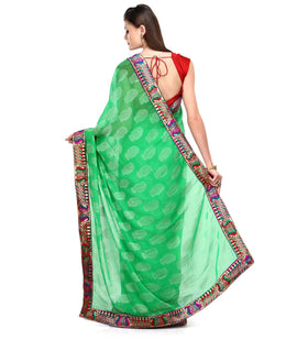 Green Faux Georgette Saree