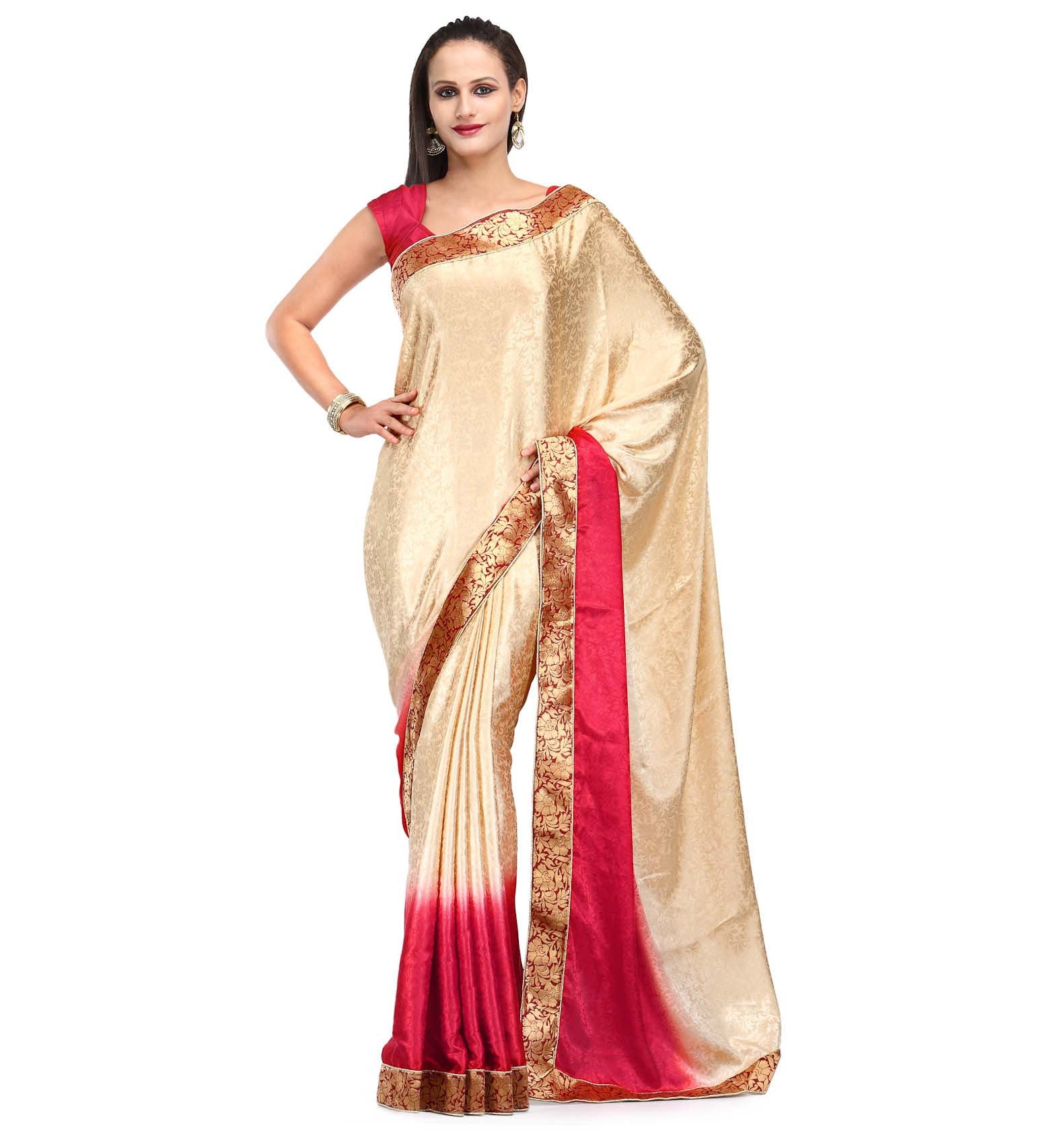 Beige Shaded Semi Crepe Saree