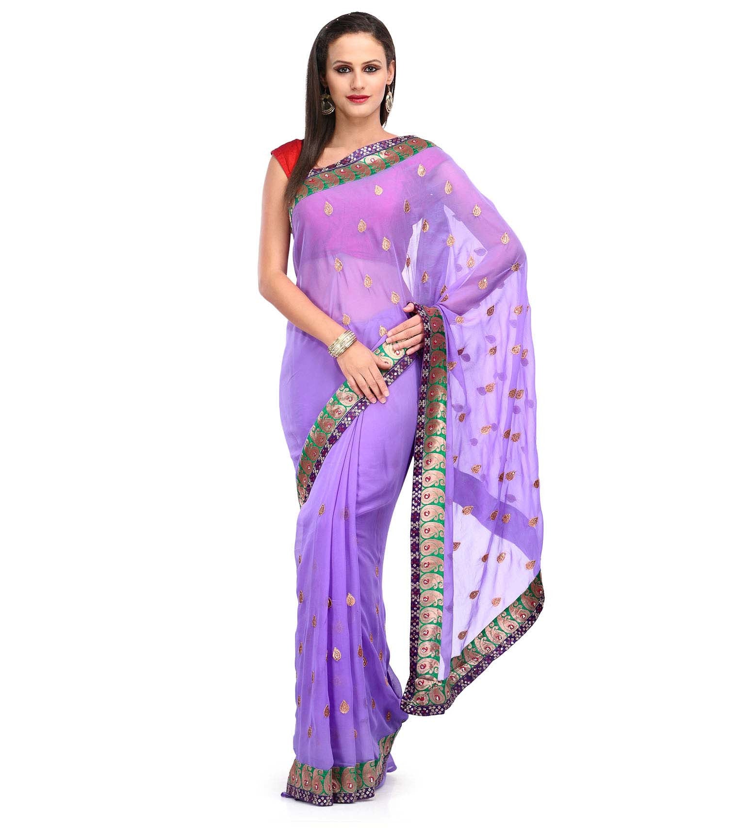 Purple Faux Georgette Saree