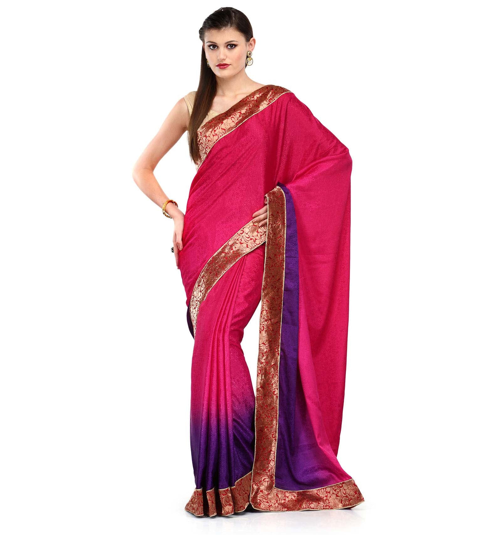 Magenta Shaded Semi Crepe Saree