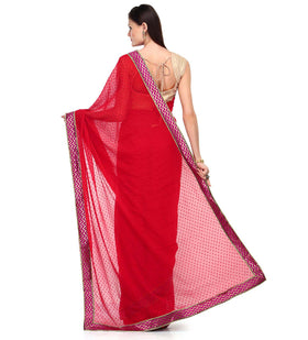 Red Faux Chiffon Saree