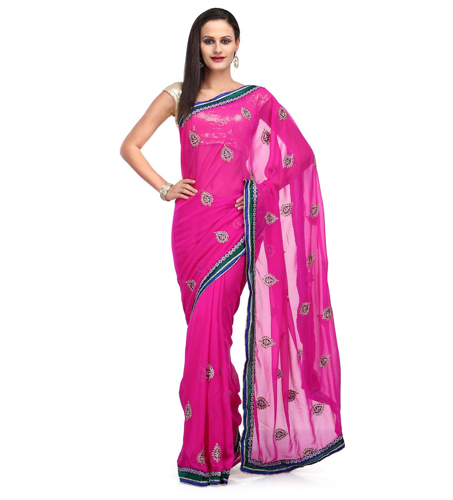 Magenta Faux Georgette Saree