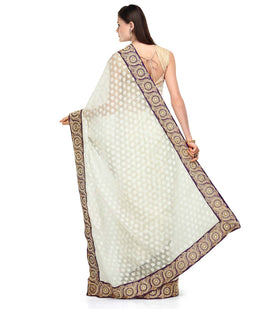 Off White Faux Chanderi Saree