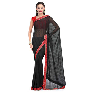 Black Faux Georgette Saree